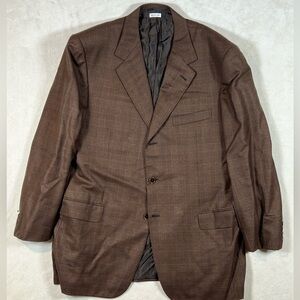 Brioni 44R NOMENTANO Brown Navy Plaid 3 Button Double Vent 100% Wool Sport Coat